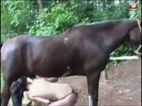 Sexy petite chick massaging a huge horse dick and have anal sex